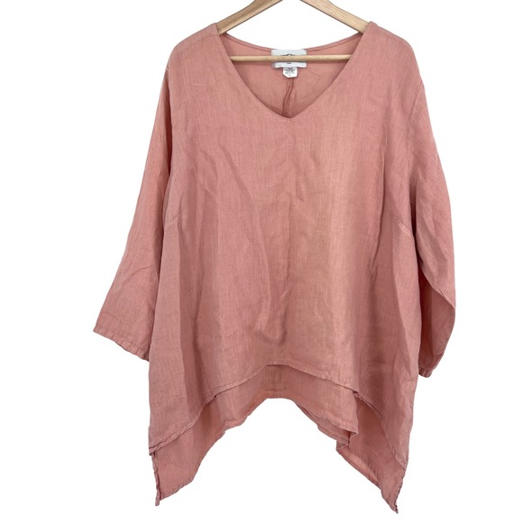 La Fixsun Linen V Neck Tunic Top Women XL Lagenlook - Picture 1 of 9